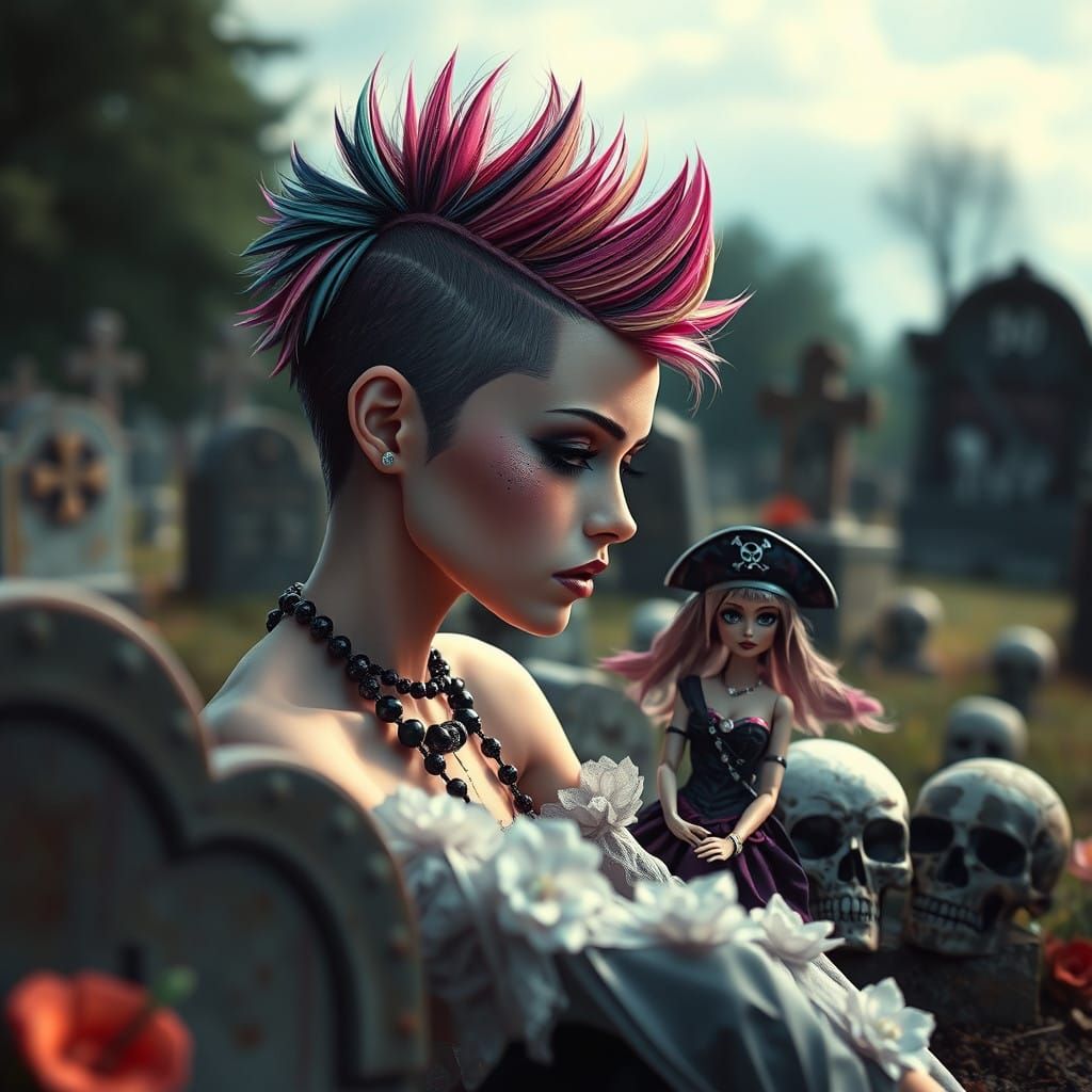 Gothic Goddess Mourns in Cemetery