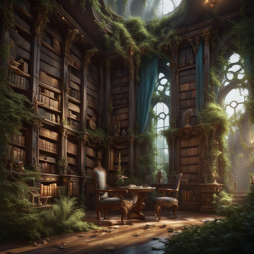 Planted Library: Detailed Fantasy Concept Art