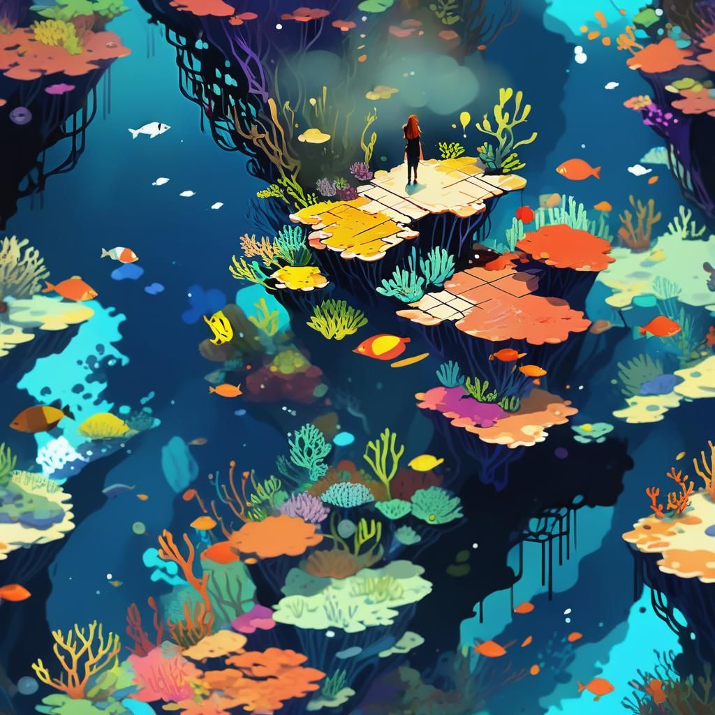 Great Barrier Reef (in the minimalist illustrative style of Yanz Gutierrez, Lina Ngo, Pace Wilder, Jeff Paulsrudd, pasca...