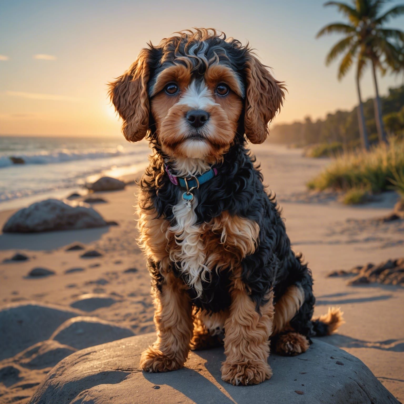 Cavoodle at Sunrise: Detailed Matte Painting
