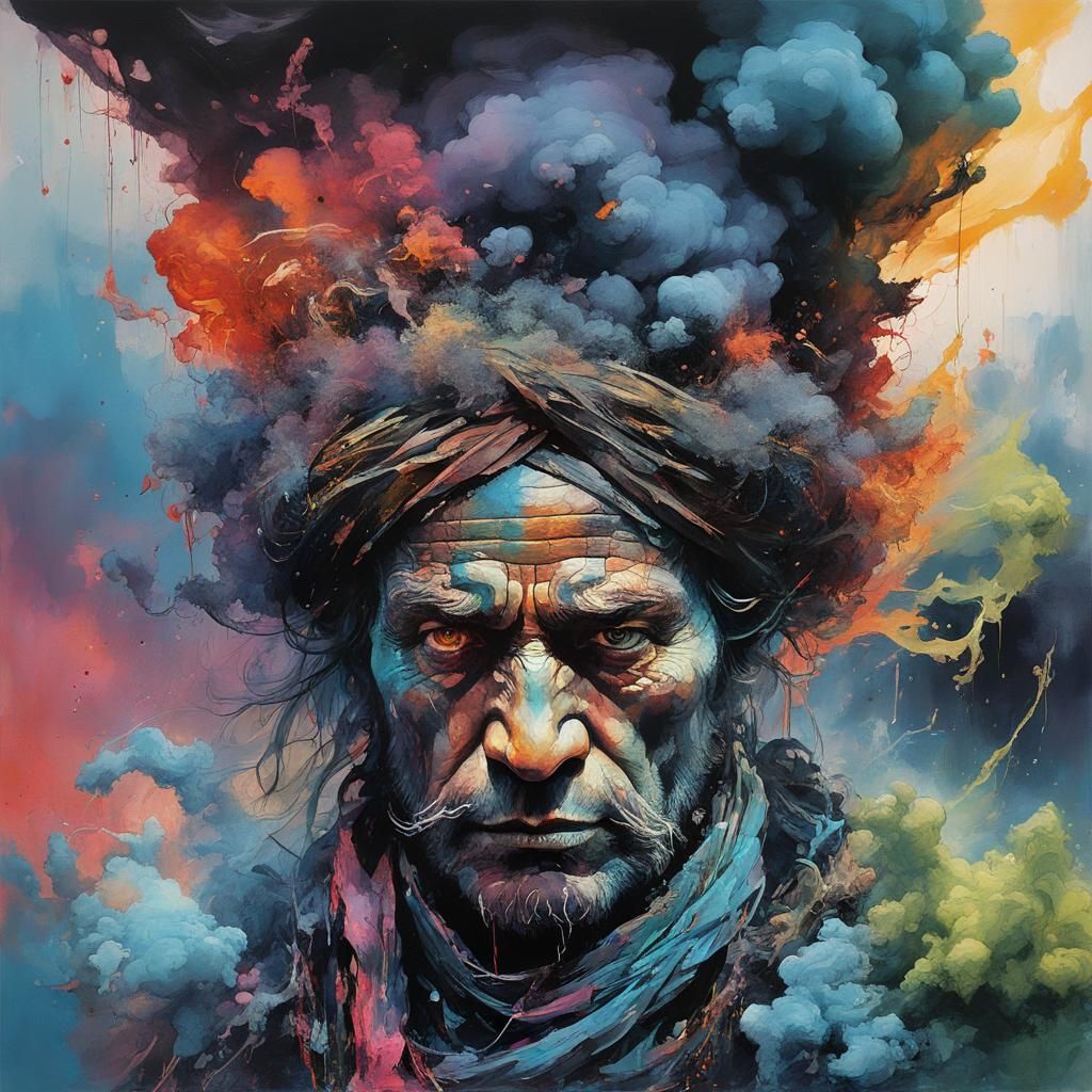 Smoky Genie Emerges in Hypermaximalist Oil Painting