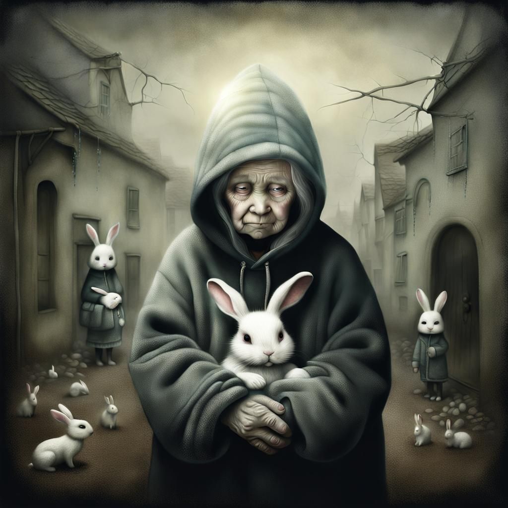 Sad Woman and Rabbits: A Haunting Photograph