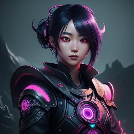 Japanese Woman with Neon Style