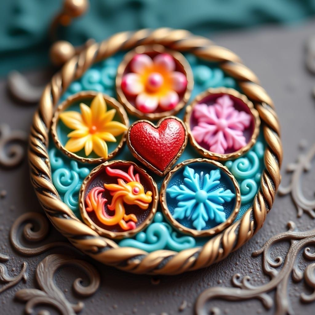 Delicate Miniature Medallion with Five Unique Motifs in Low-...