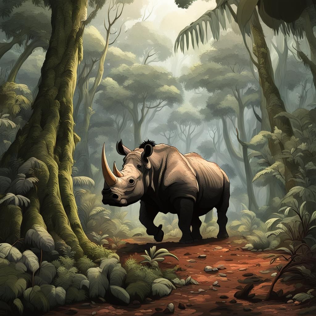 Tragic Scene: Sumatran Rhino in Tropical Forest