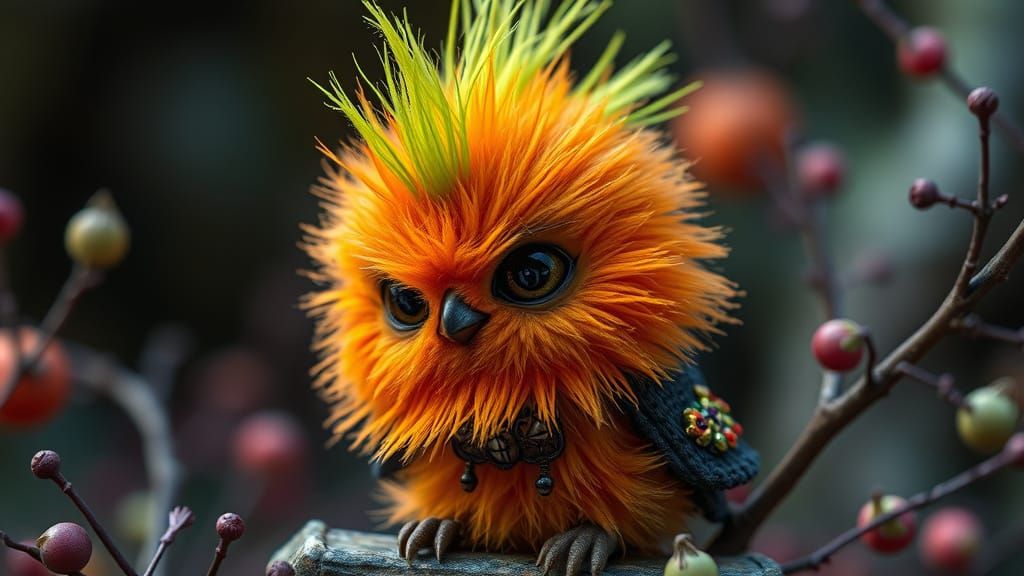 Surreal Whimsy: Tiny Bird in Gothic Punk Attire