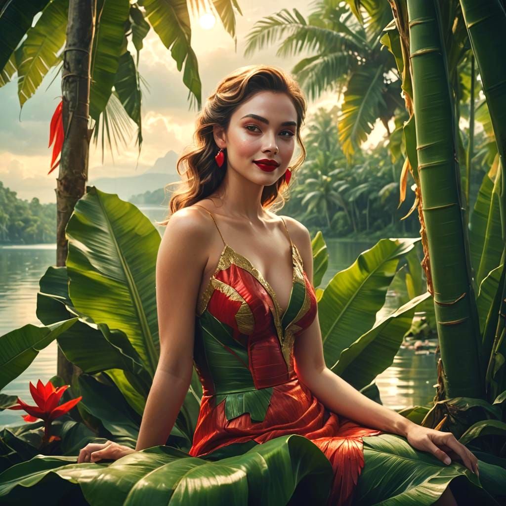 Woman Under Leaf in Moonlight: Detailed Digital Art