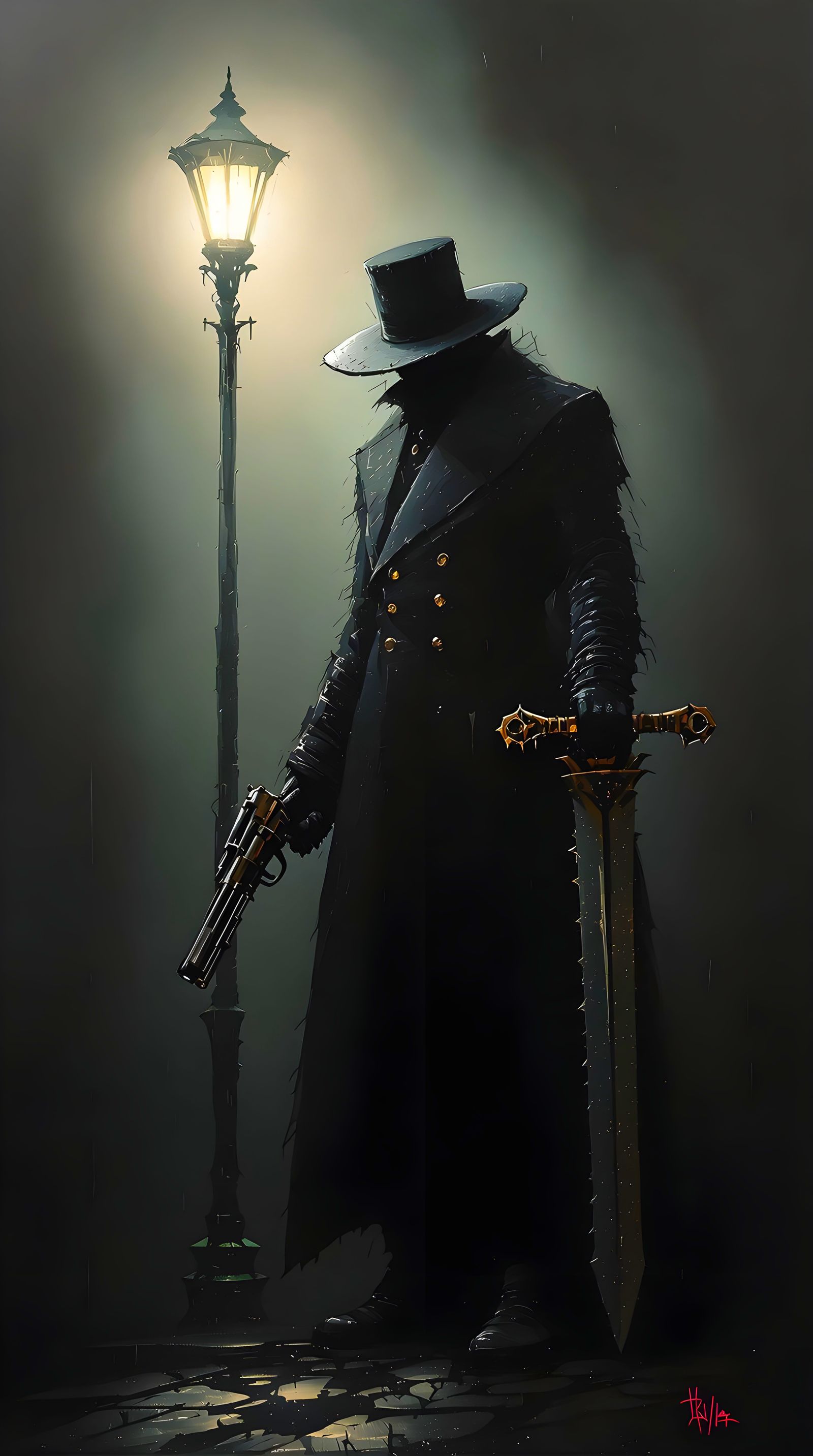 Dark Figure in Shadowy Victorian Alleyway