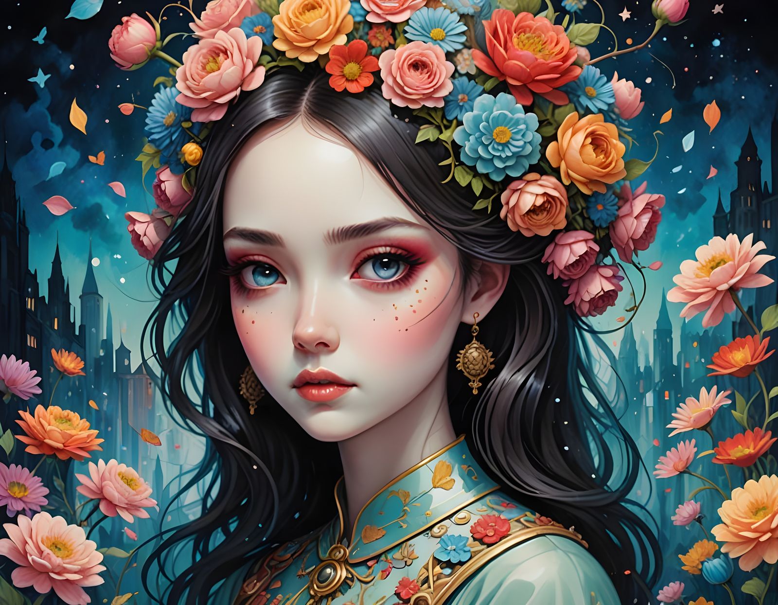 Hopeful Anime Goddess in Vibrant Bloom