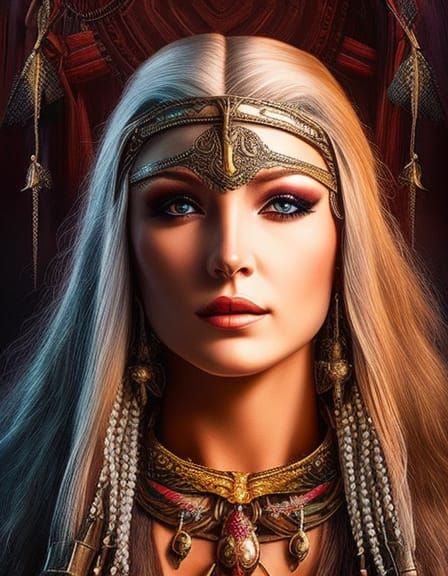 Detailed Sorceress Portrait with Crystal Orbs