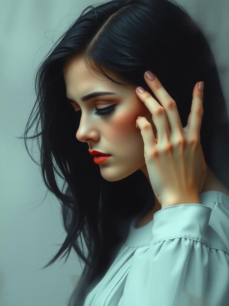 Woman Listening in Moody Abstract Art Style