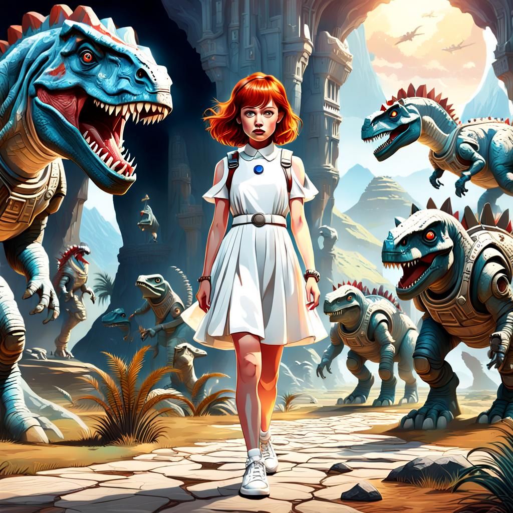 Woman in White Dress Amidst Time Travelers