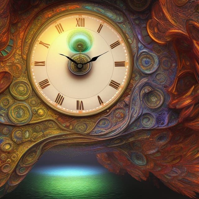 Surreal Woman on Bridge with Clocks