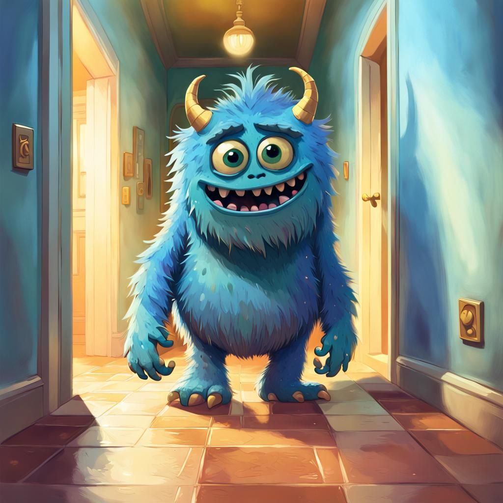Adorable Blue Monster in Children's Book Illustration