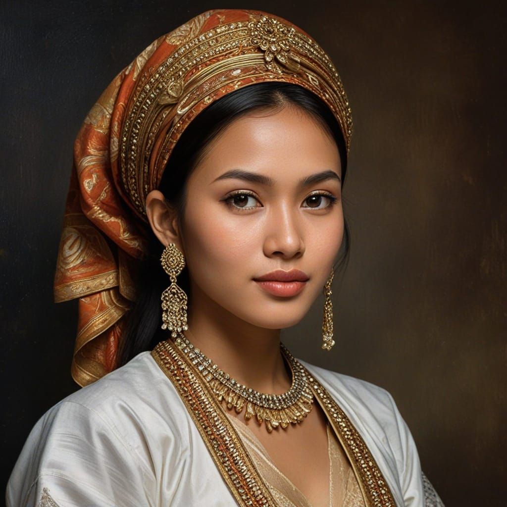 Javanese Woman in Traditional Garb Oil Painting