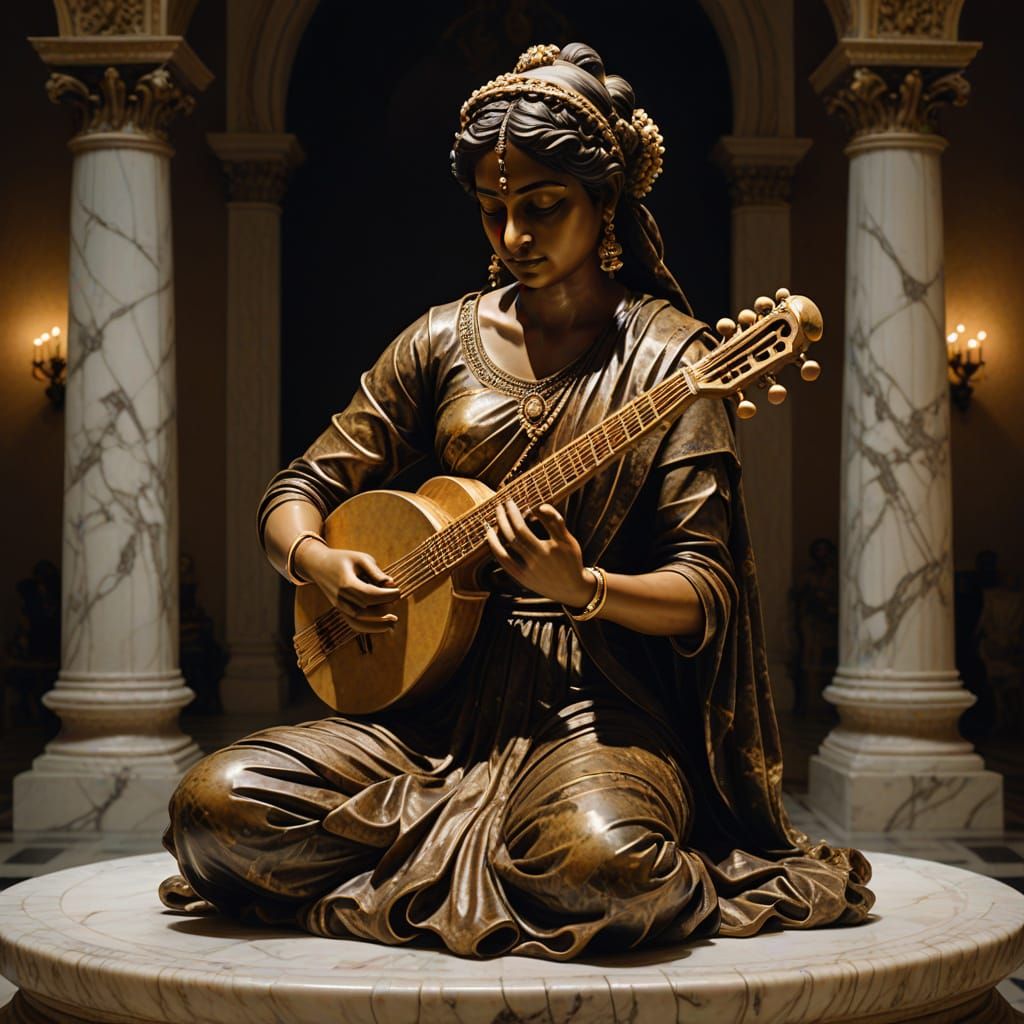 Baroque Marble Sculpture of Indian Musician