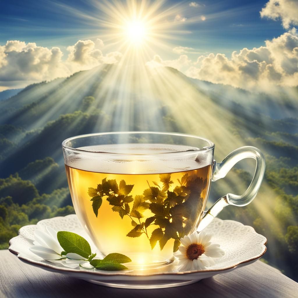 Divine Sunlight Illuminates Cup of Tea