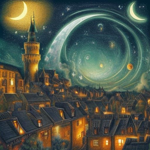 Moonlit Fairytale Village in Dreamlike Radiance
