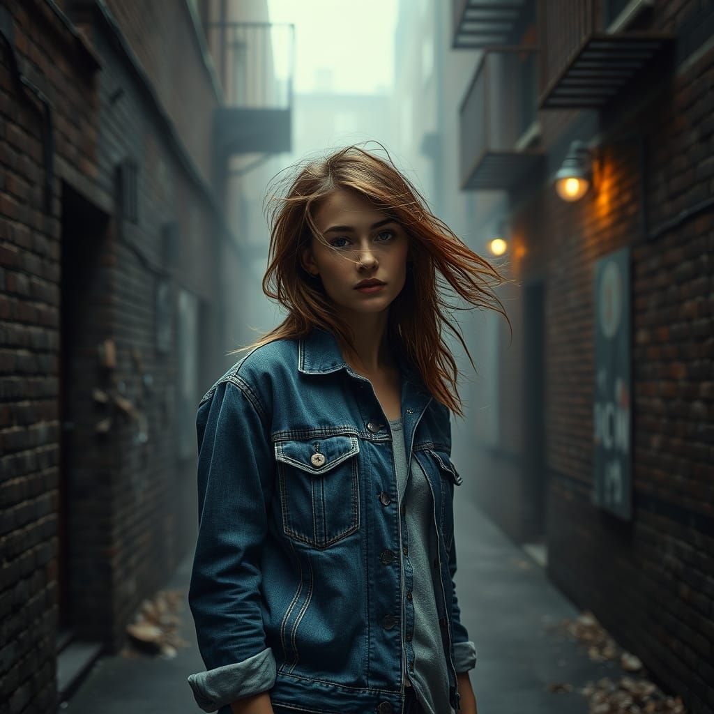 Gritty, Cinematic Portrait in Moody Alleyway