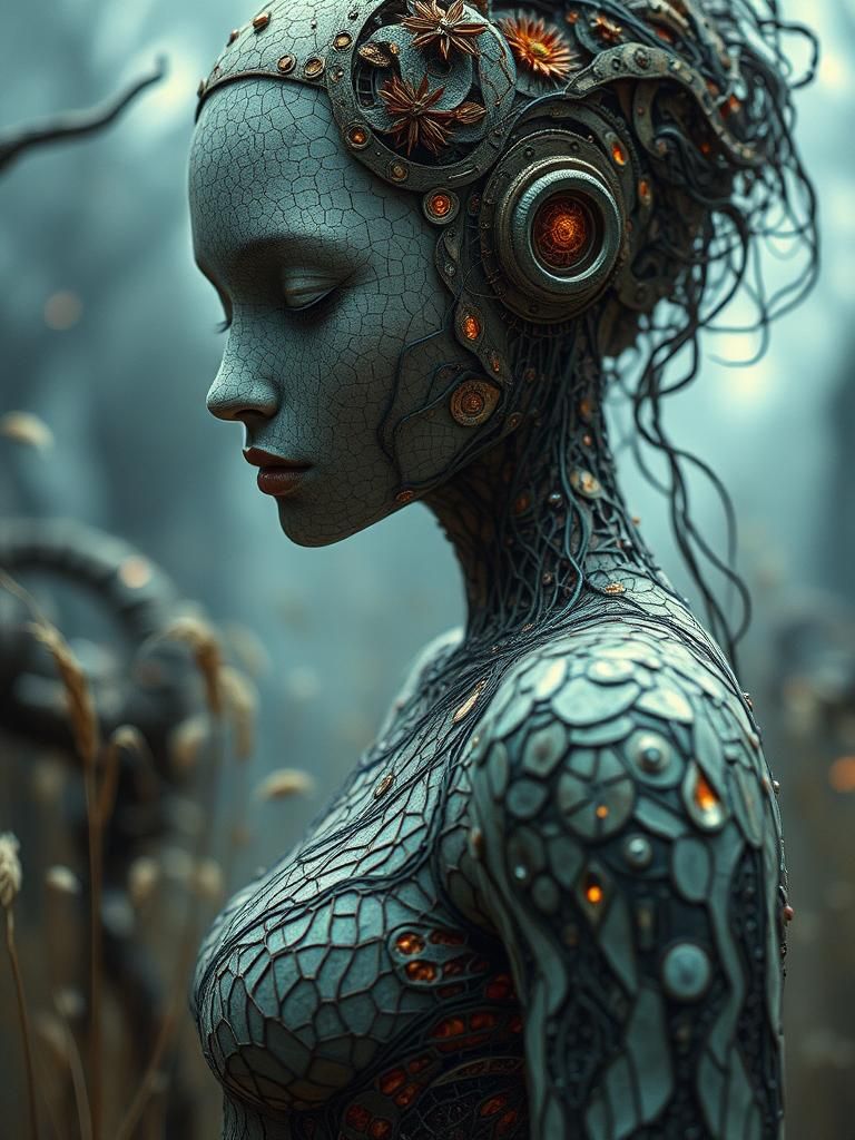 Papyrus Maze Woman: Biomechanical Ethereal Portrait