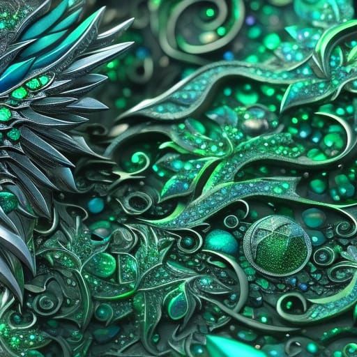 Ornate Dragon with Emerald and Labradorite Crystals