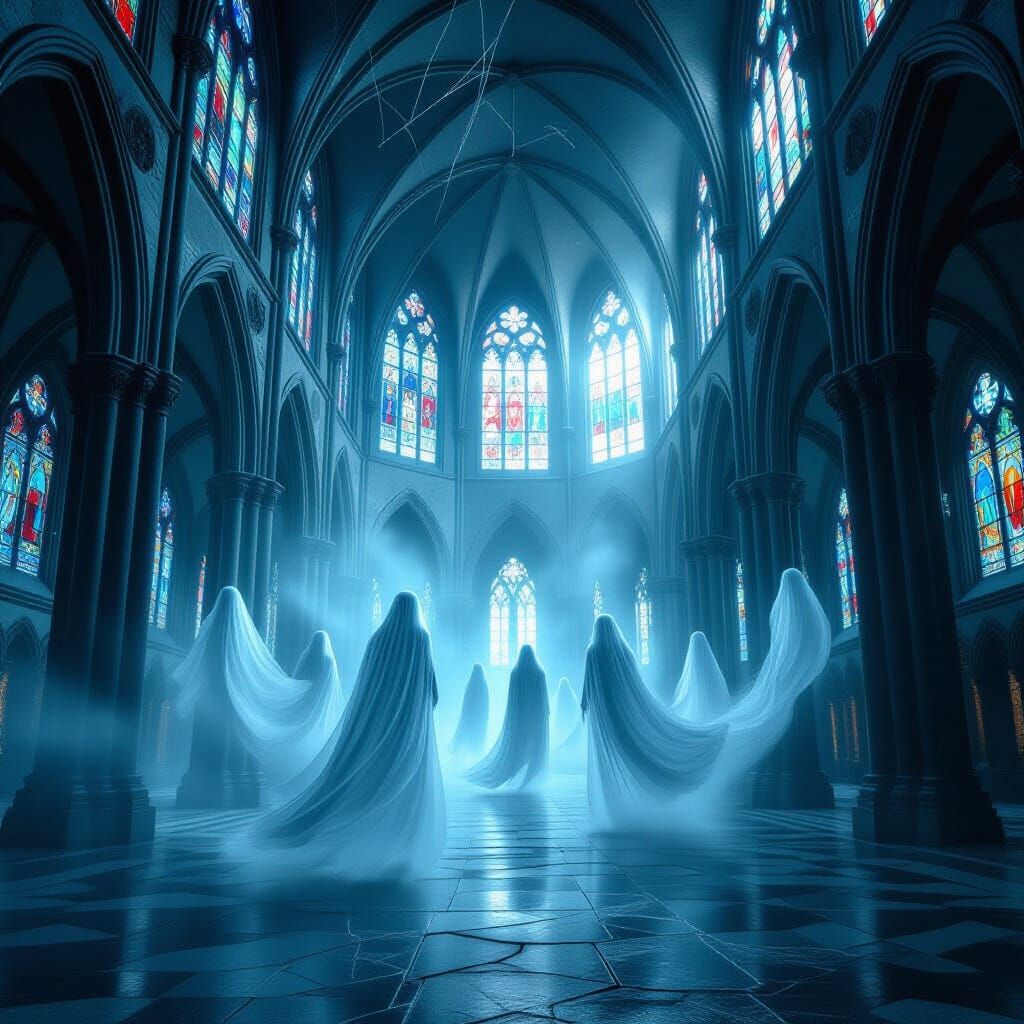 Misty Ghosts in Gothic Cathedral