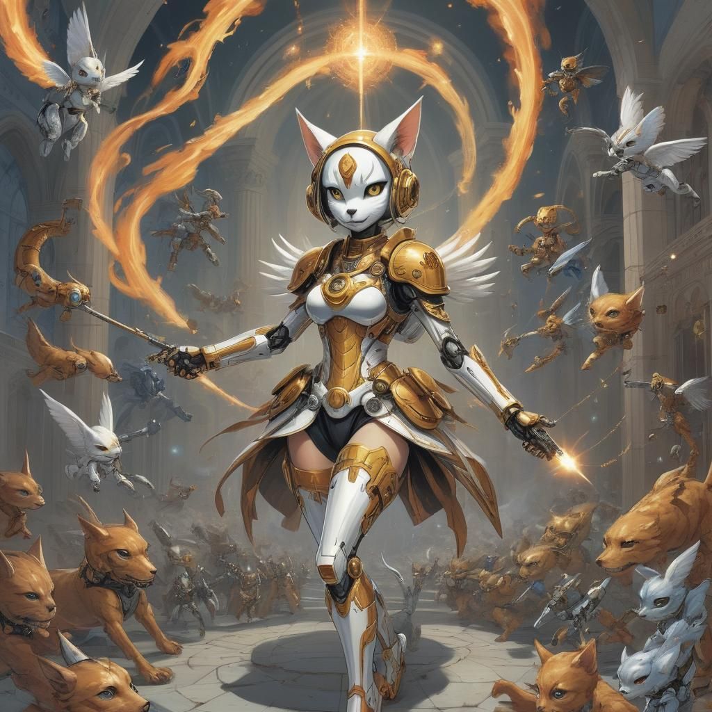 Kabbalistic Kawaii Robot Dog Versus Kitten Angels