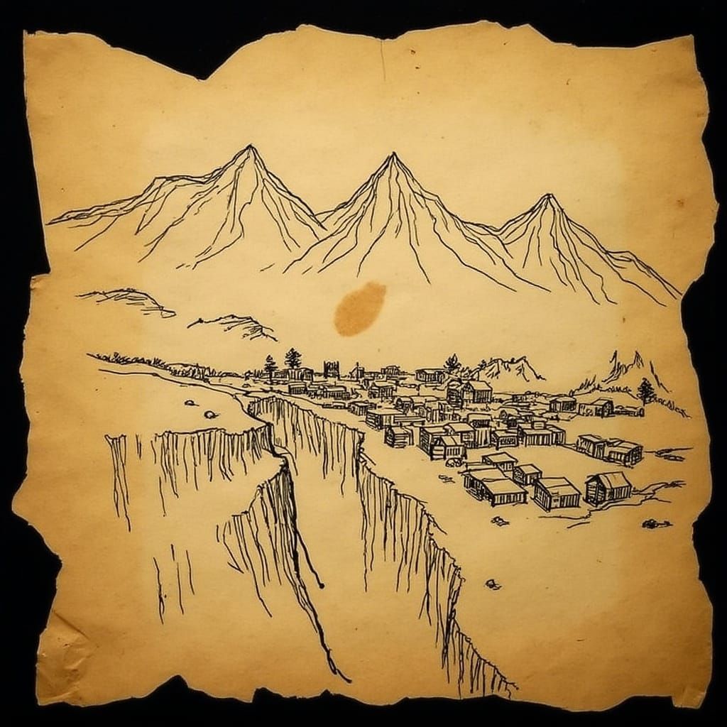 Western Frontier Town Naive Graphite Sketch