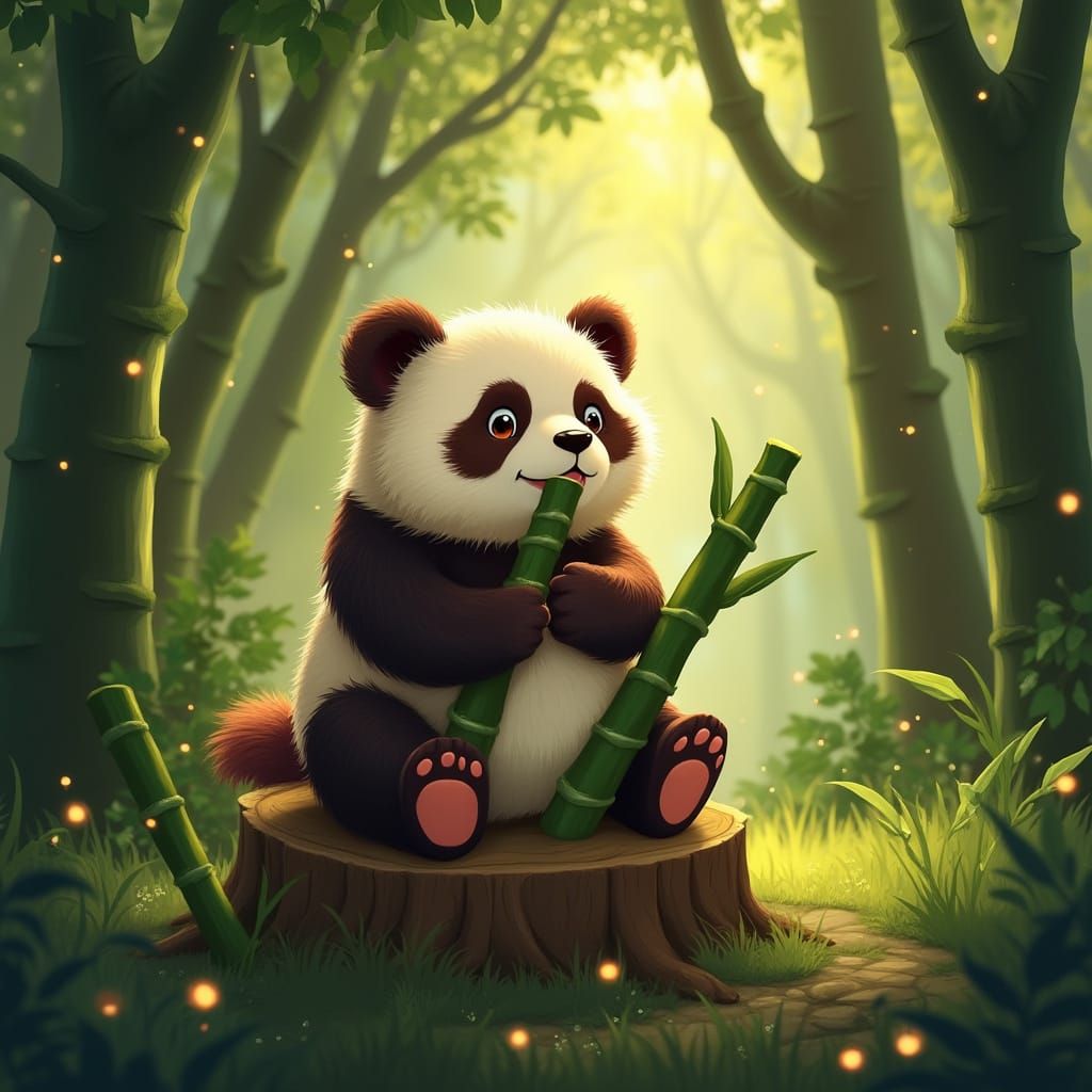 Cuddly Panda in Serene Forest Landscape