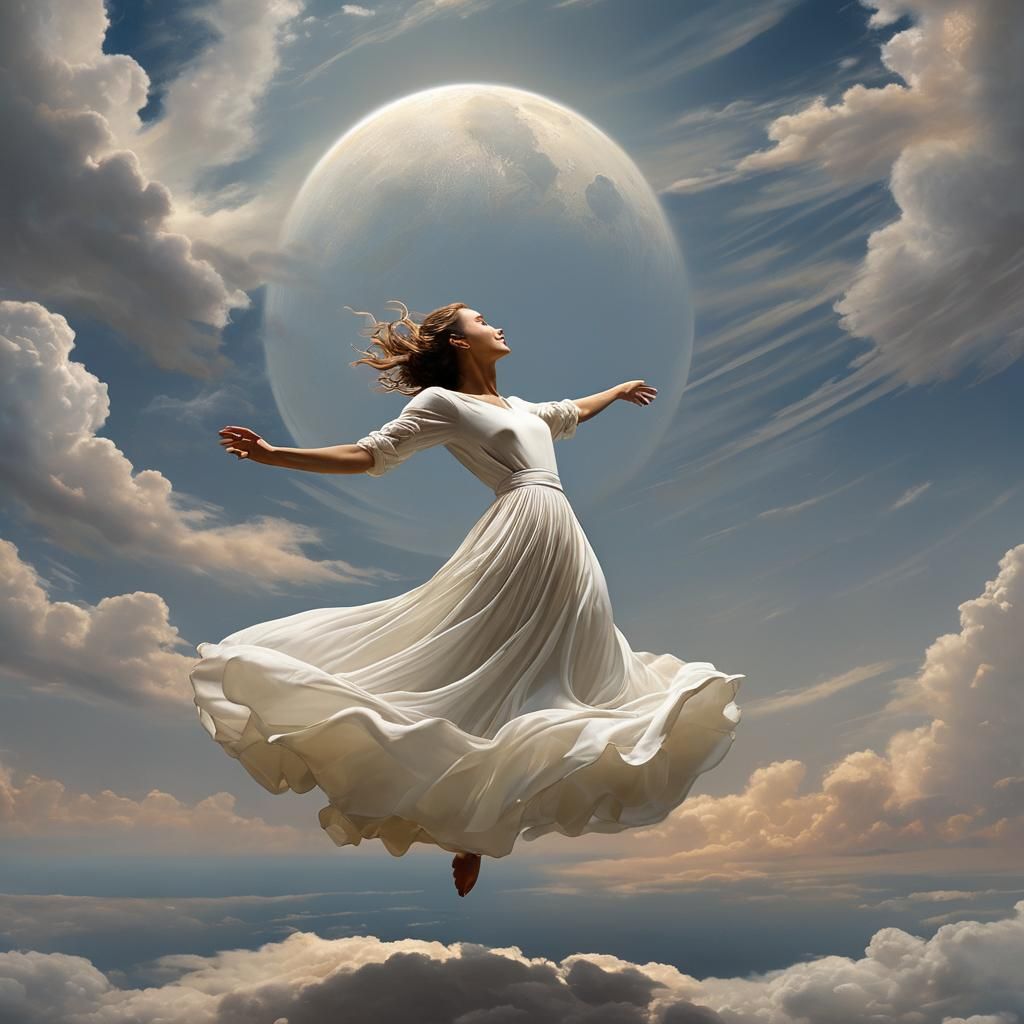 Woman Dancing in Moonlight, Dreamlike Art Style