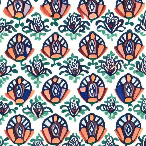 Detailed Gouache Painting of a Repeating Pattern