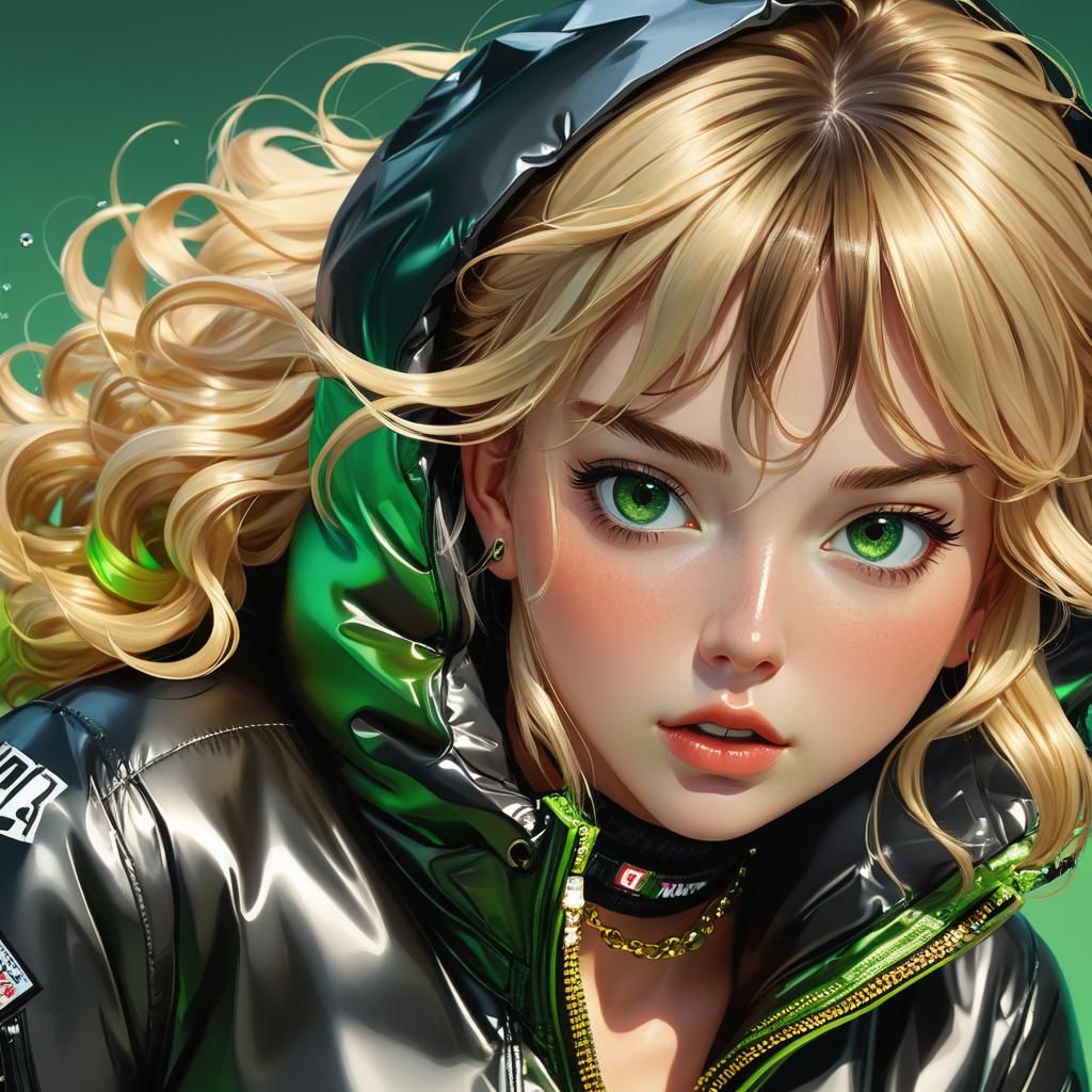 Woman in Puffer Jacket with Censorship, Digital Art