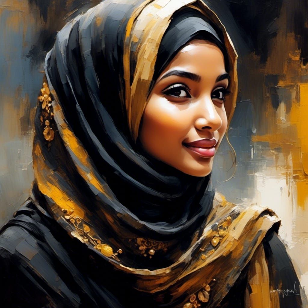 Beautiful Girl in Hijab: Watercolor Fantasy Art