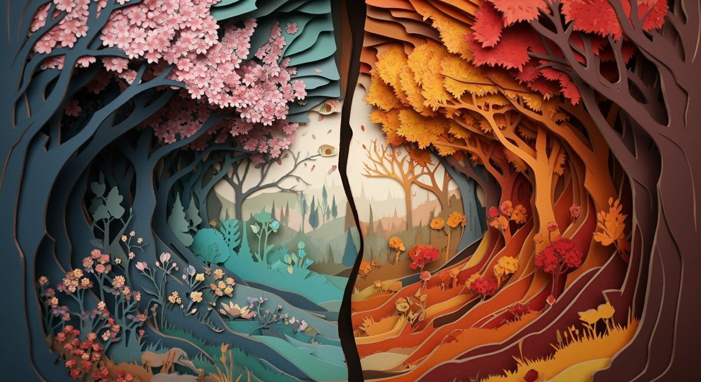 Surreal Paper Art: Spring vs Autumn Split