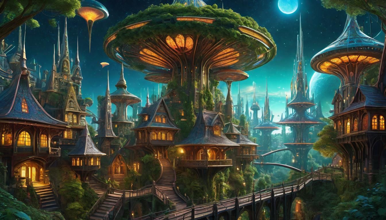 Sci-Fi Fantasy Village with Alien Tech