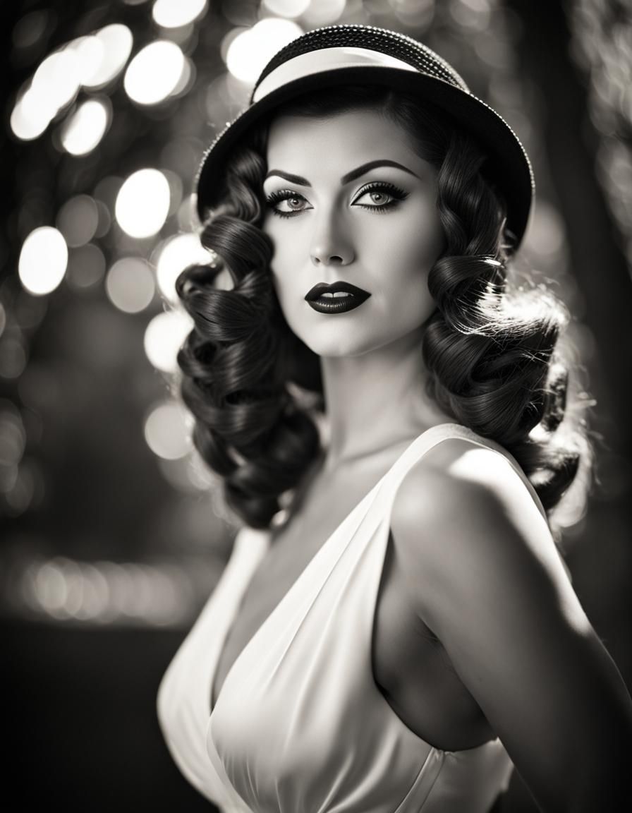 1930s Pin-Up Girl in Black and White Photography