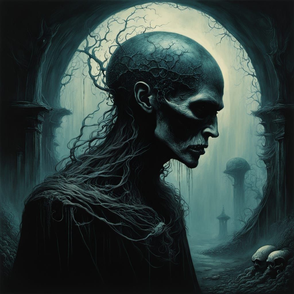 Beksiński-Inspired Bioluminescent Greenhouse in Gothic Art