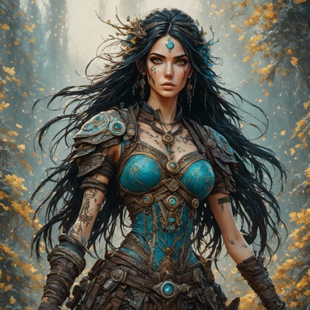 Female Leader Ready for Battle in Twilight Mist