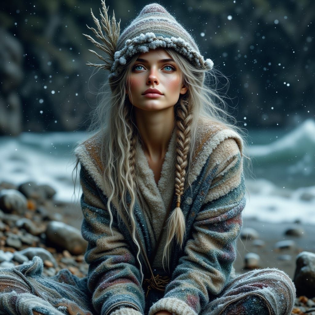 Snow Selkie Maiden on Stormy Shore