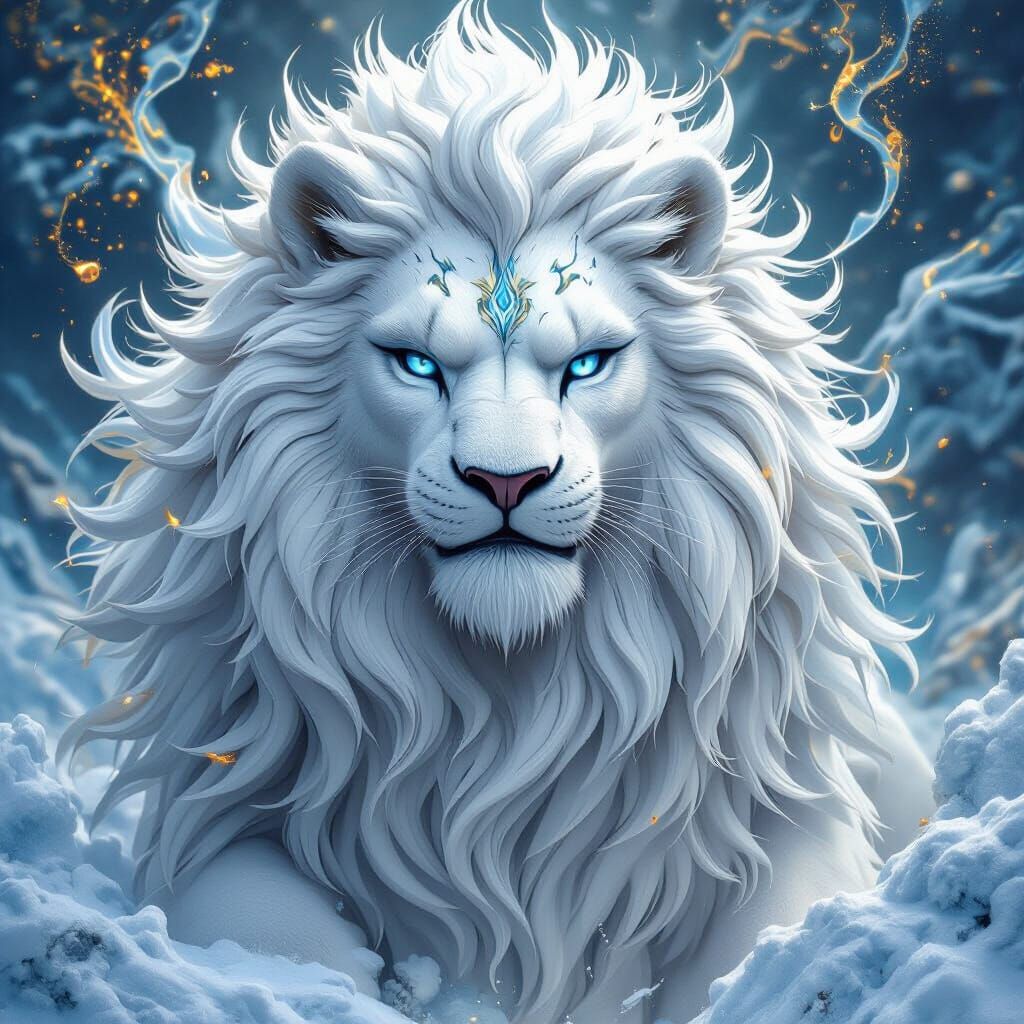 Majestic Snow Lion Radiating Ancient Wisdom