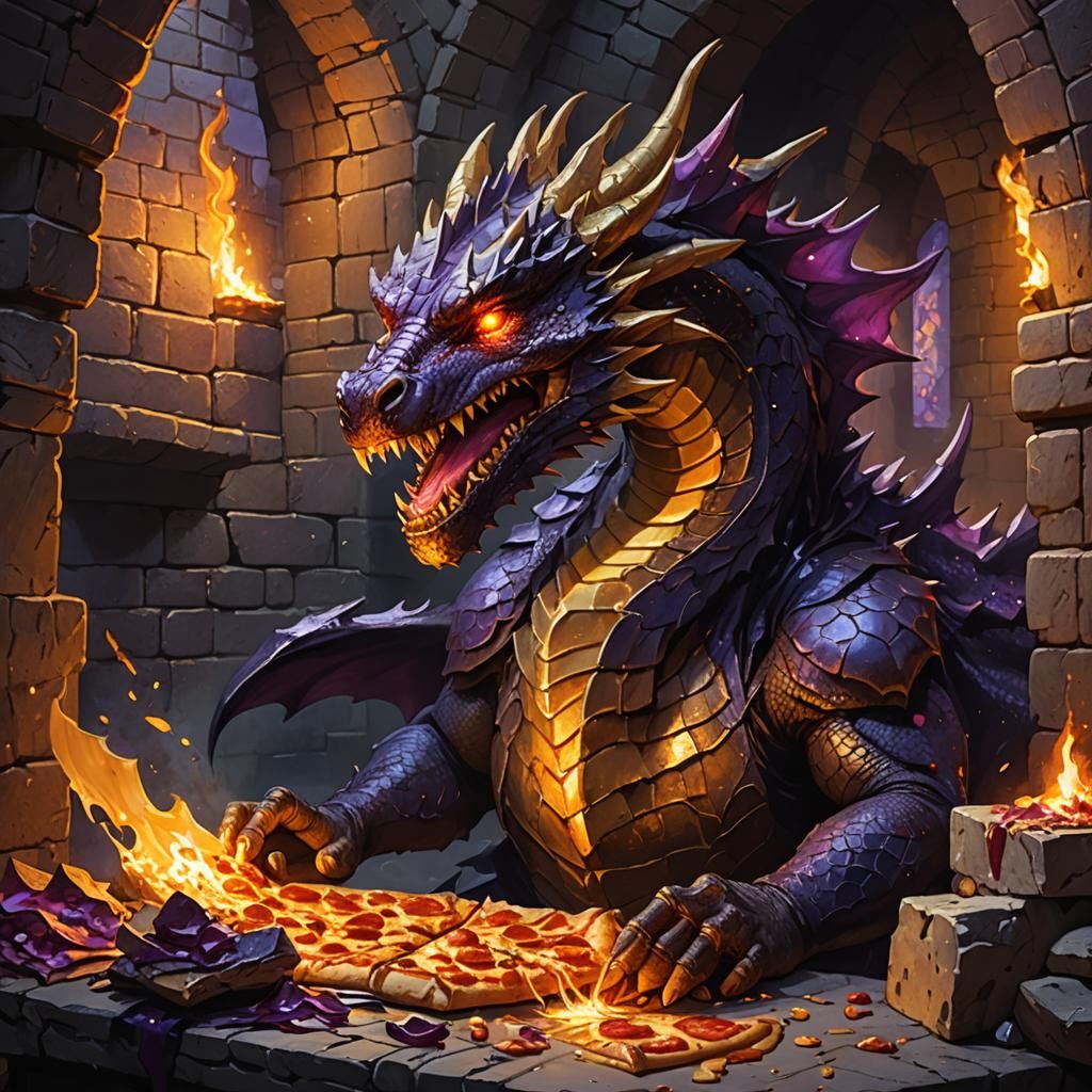 Dragon Eats Pizza in Dark Fantasy Dungeon