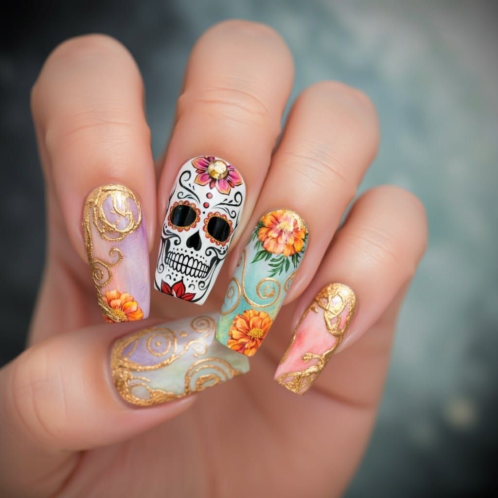 Día de los Muertos Nail Art Design