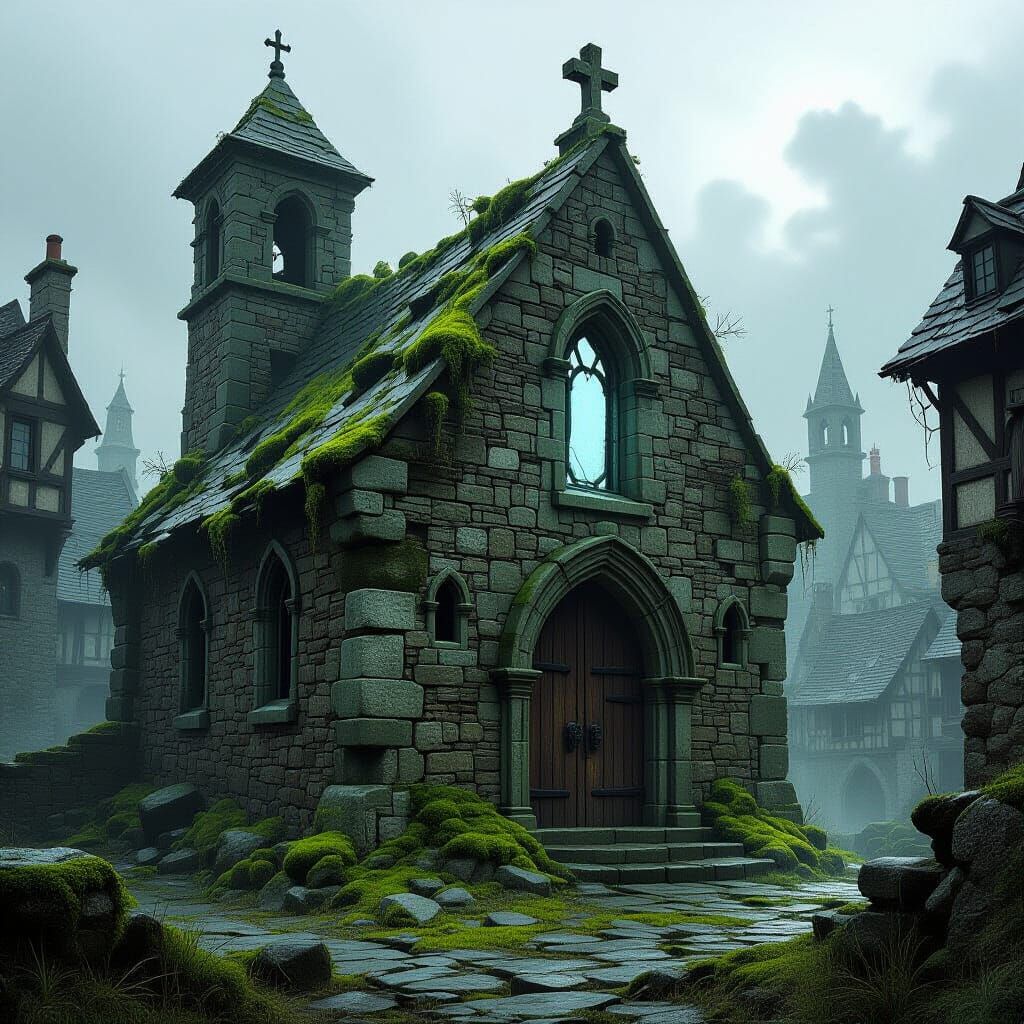 Weathered Chapel with Magical Wards in Fantasy City