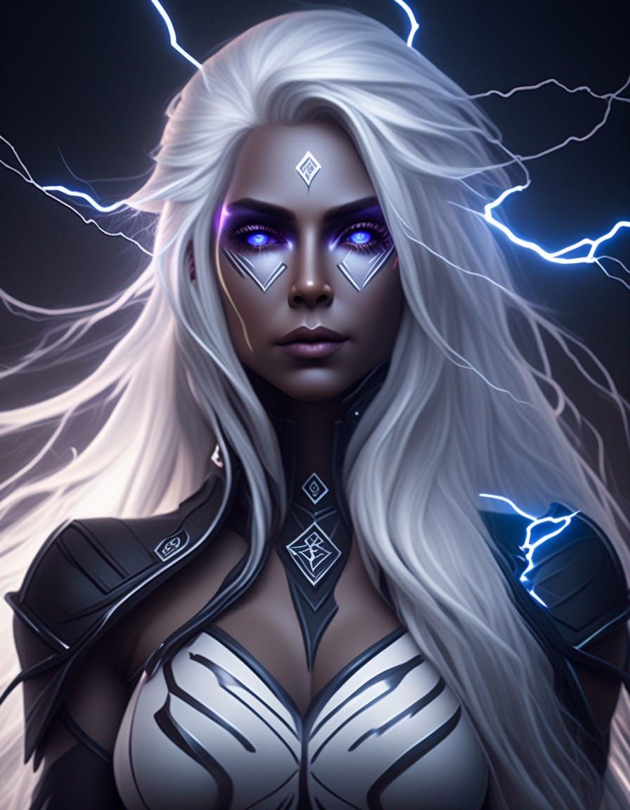Cyberpunk Lightning Goddess in Hyper-Realistic Style
