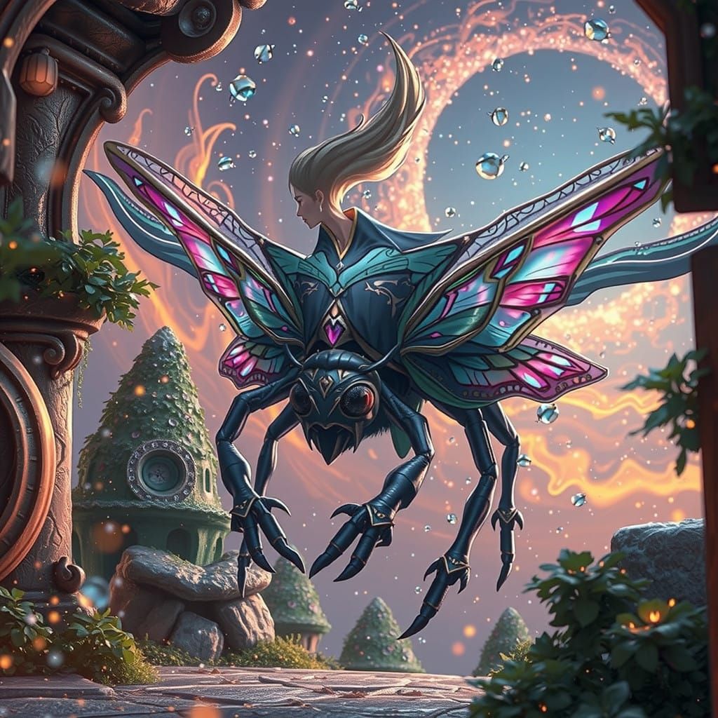 Mystical Firefly in a Dreamy Digital Anime Snowglobe Scene