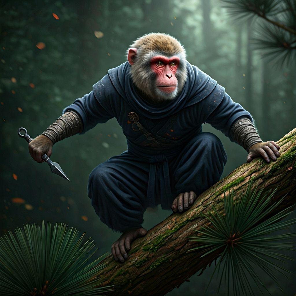 Ninja Macaque in Forest, Concept Art Style