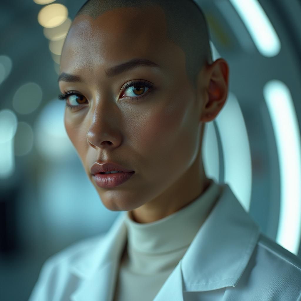 Bald Scientist with Gold Eyes on Starship