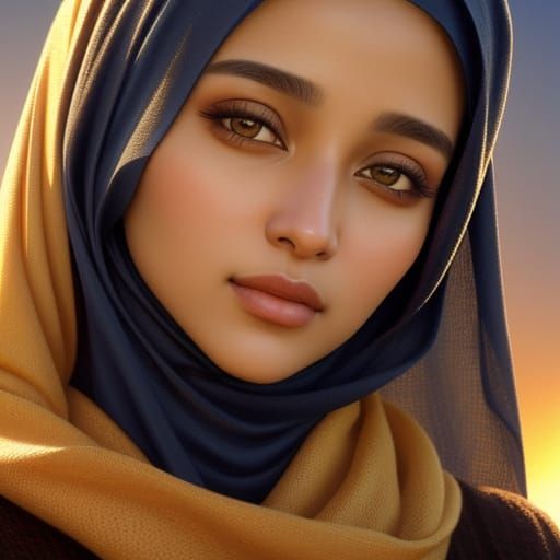Expressive Digital Portrait of Woman in Hijab