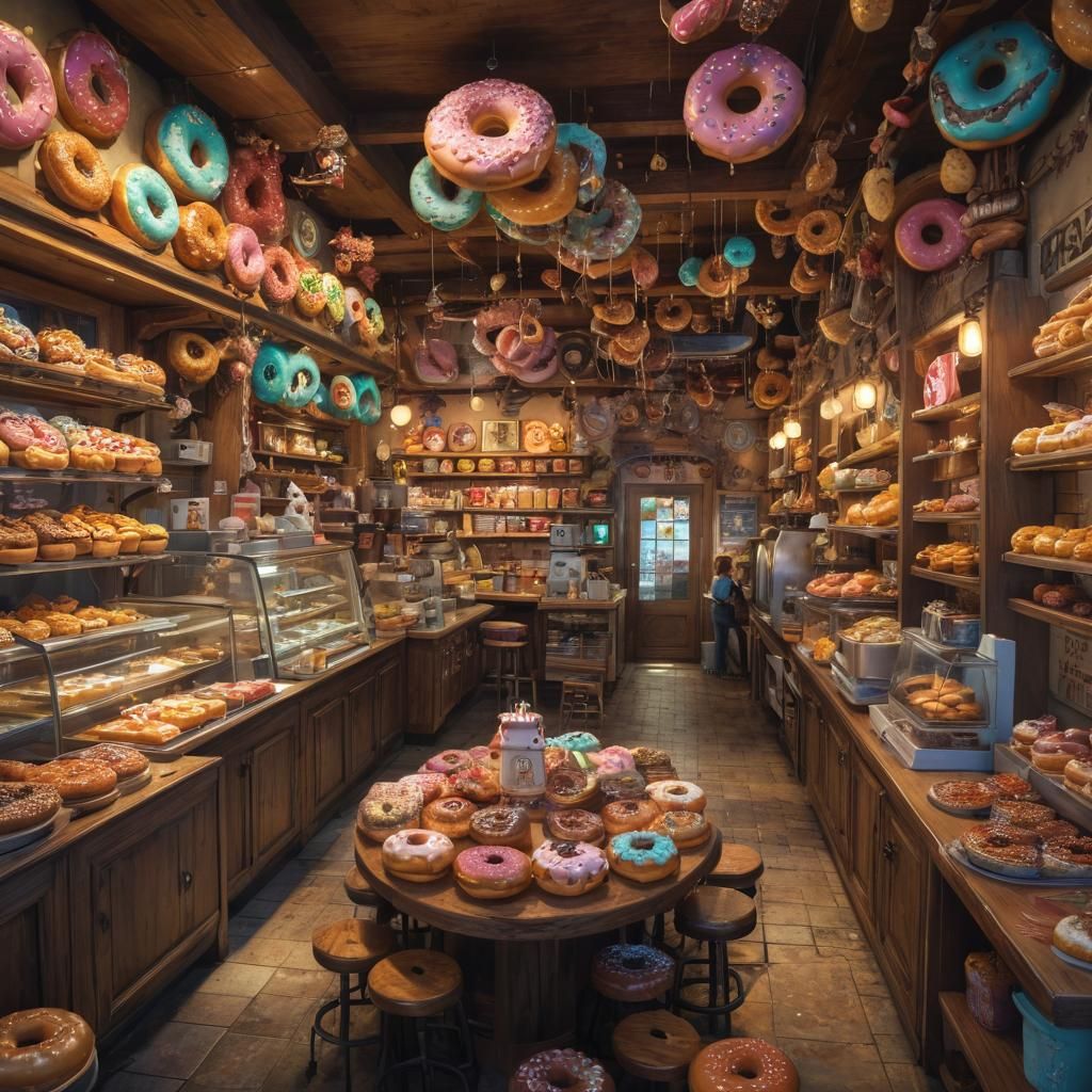 Whimsical Donut Shop Concept Art in Fantasy Style