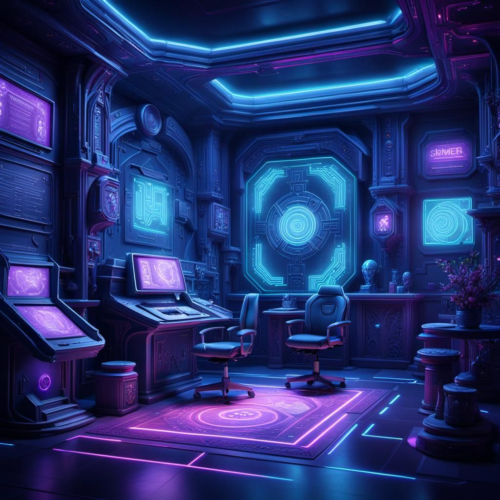Futuristic Gamer Clinic in Ornate Neon Style